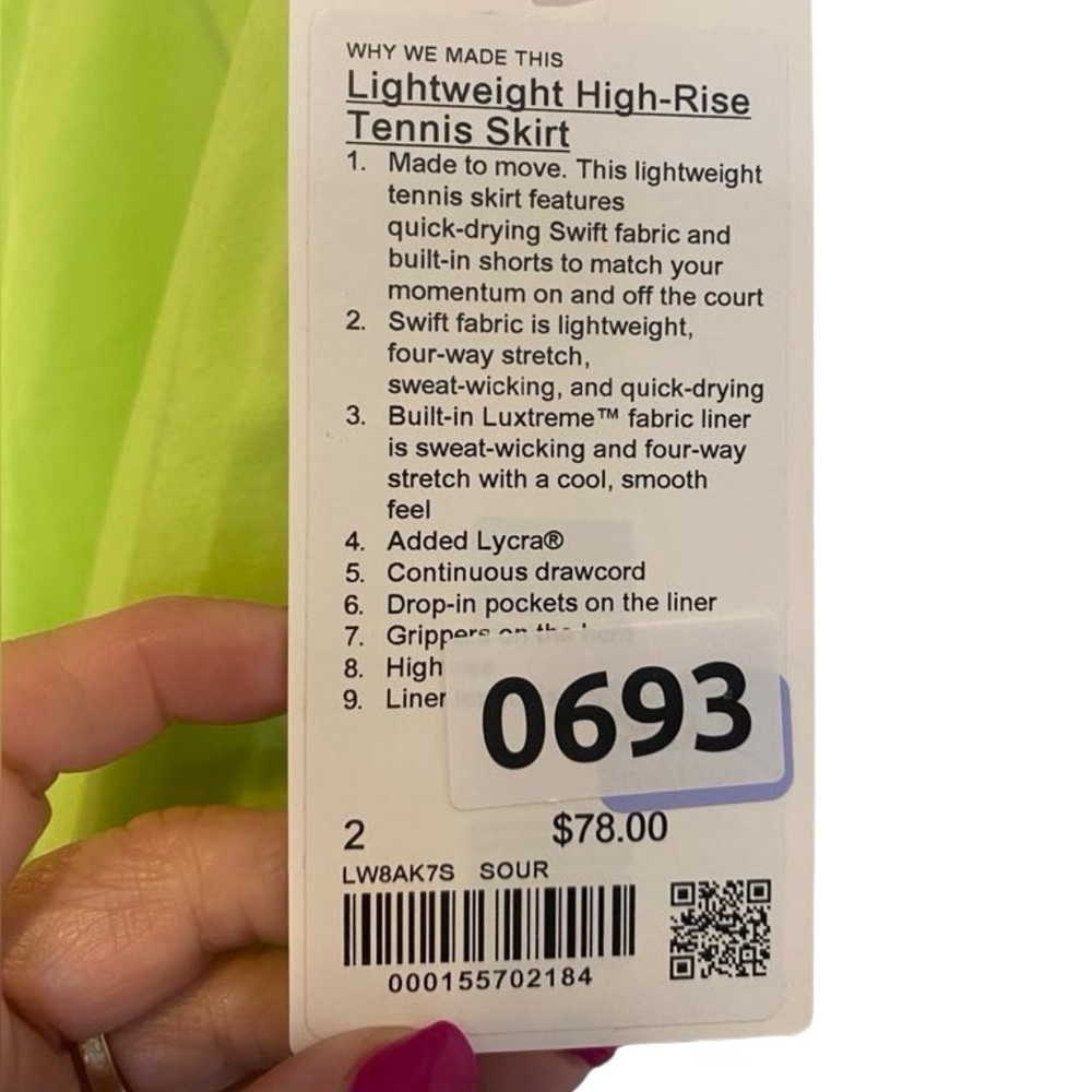 NWT Lululemon light weight high waisted tennis skirt SOUR GRAPE Size 2 - Picture 5 of 5